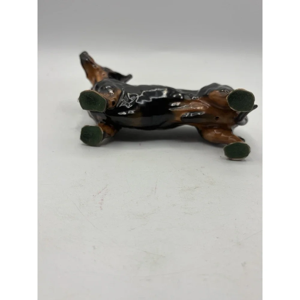 Vintage Dachshund Dog Figurine Black & Tan Ceramic Wiener Dog Statue 7